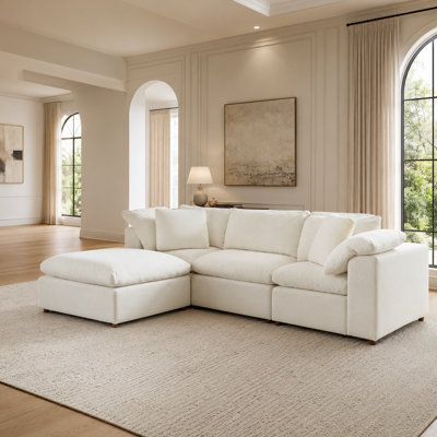 Alberto 118"W Modern Cloud Down Filled Oversized Sectional Couches with One Ottoman
