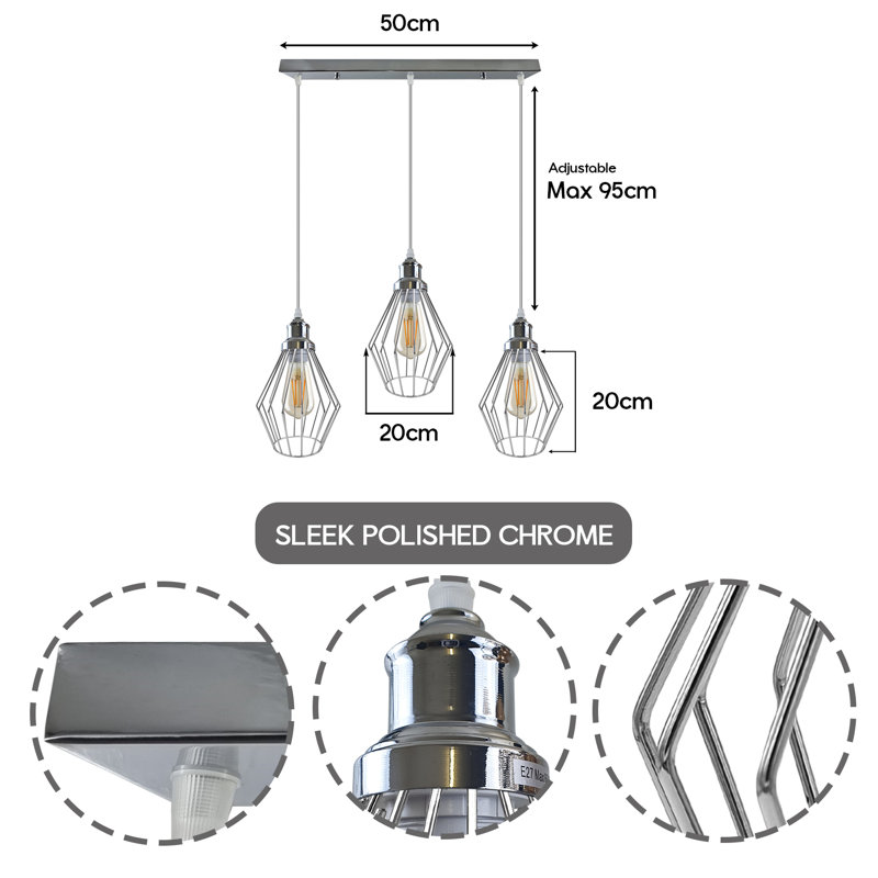 Keithley 3 - Light Chrome Kitchen Island Pendant