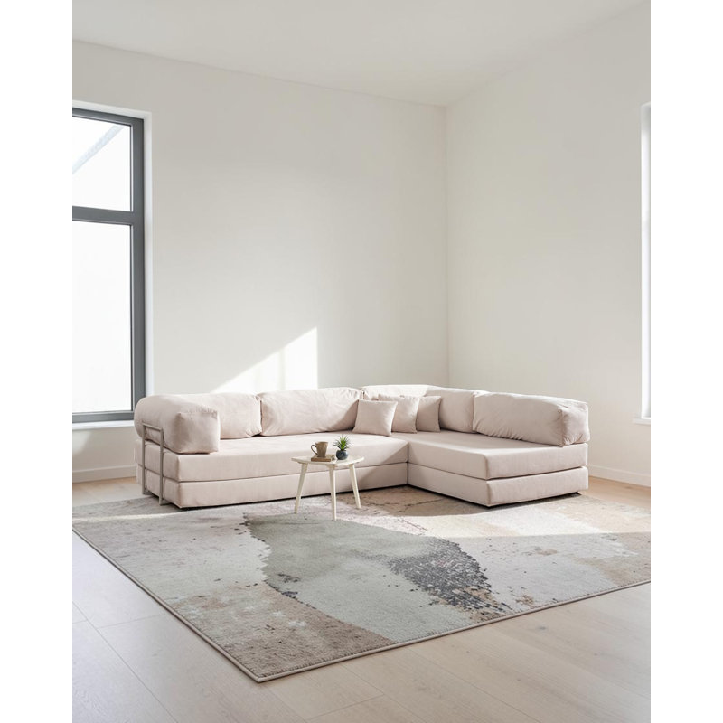 Canapé modulaire en L velours crème, Crème