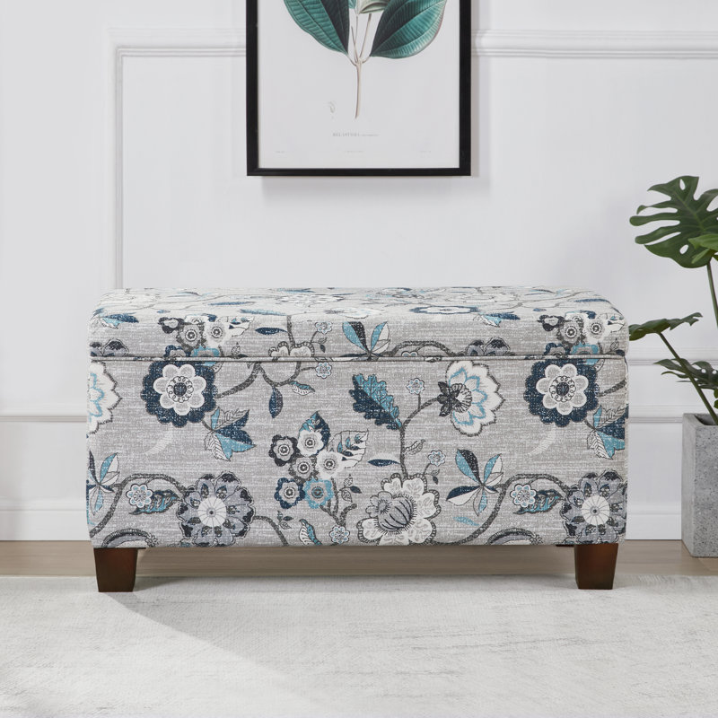 Banc de rangement avec repose-pieds Kinnard, Flore grise