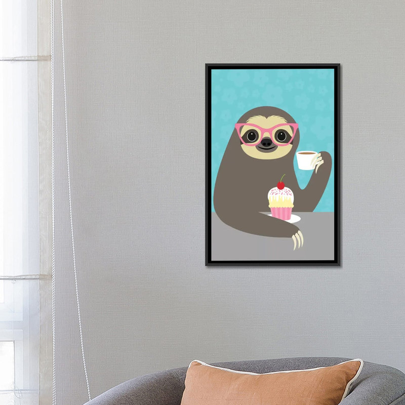 «Diva Sloth», reproduction sur toile tendue, Toile encadrée noire, H 26 po x l 18 po x P 1,5 po, Pas de tapis