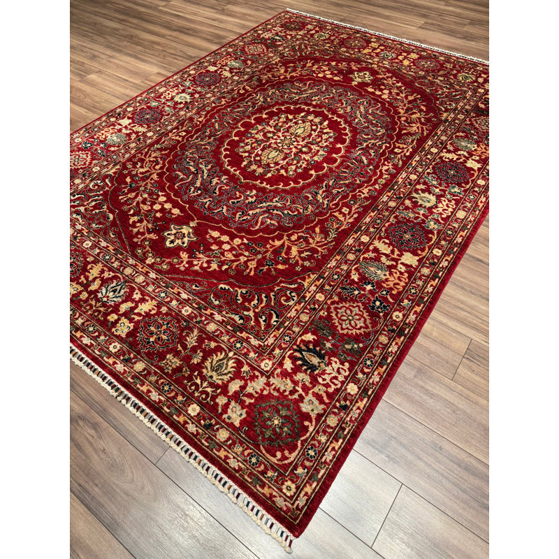 Tapis en laine et coton rouge noué à la main Original