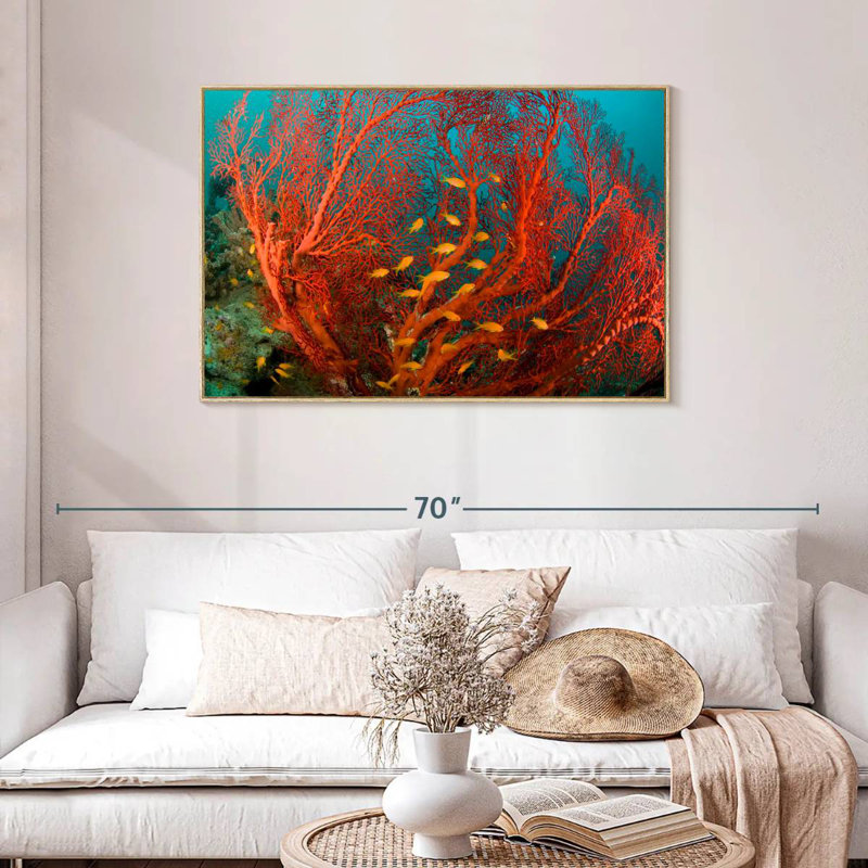 Corail de feu, Cadre flottant en bois naturel, 43 po x 29 po