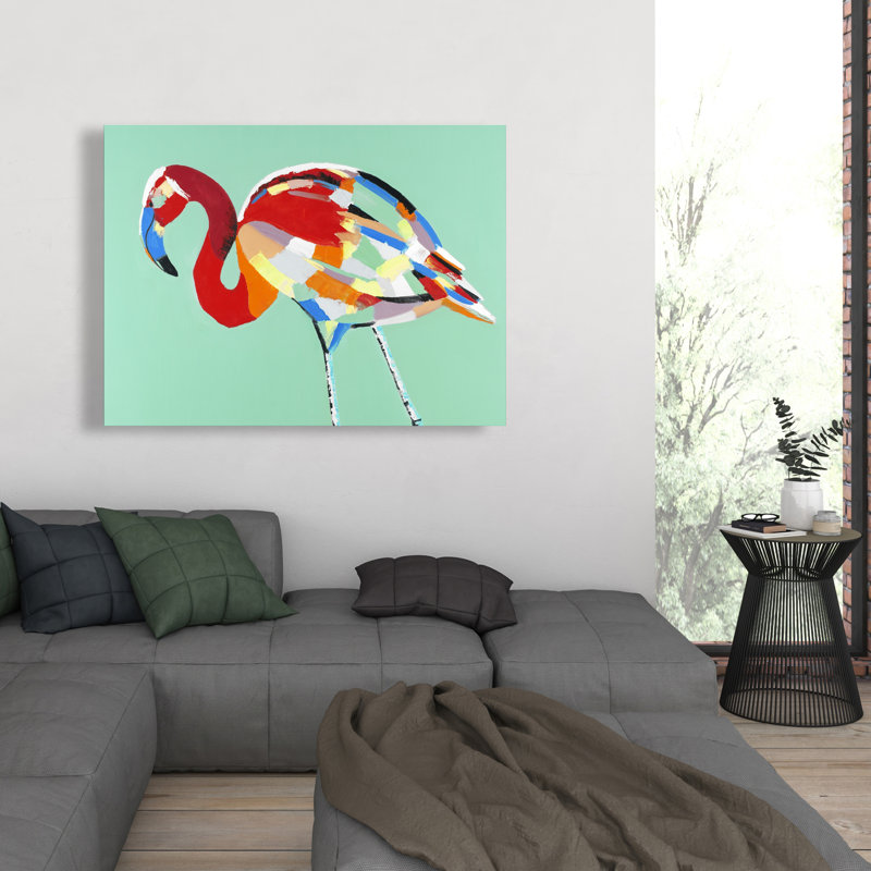 Flamant rose multicolore - Toile rétro pour décoration intérieure