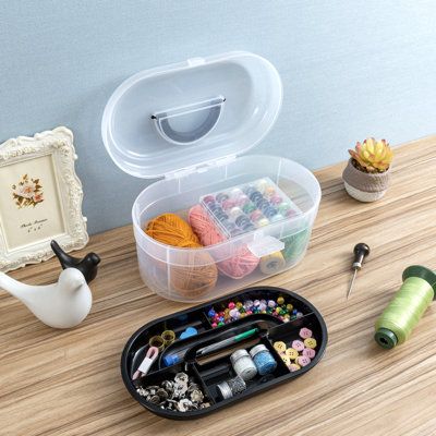 Oval Clear Storage Basket with Black Tray