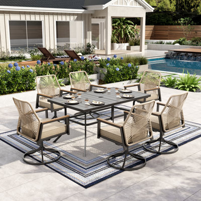 Kerrie 6 - Person Rectangular Outdoor Dining Set With Swivel Chairs & Cushions