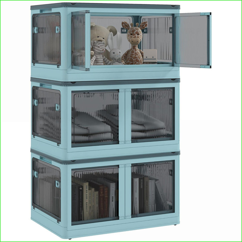3 bacs de rangement empilables avec couvercles, roulettes, 18 gallons | Bleu | Plastique, Bleu