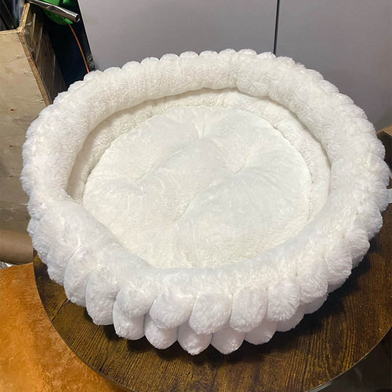 Faux Fur Pet Bed, Small (16cm H x 50cm W x 50cm D), White