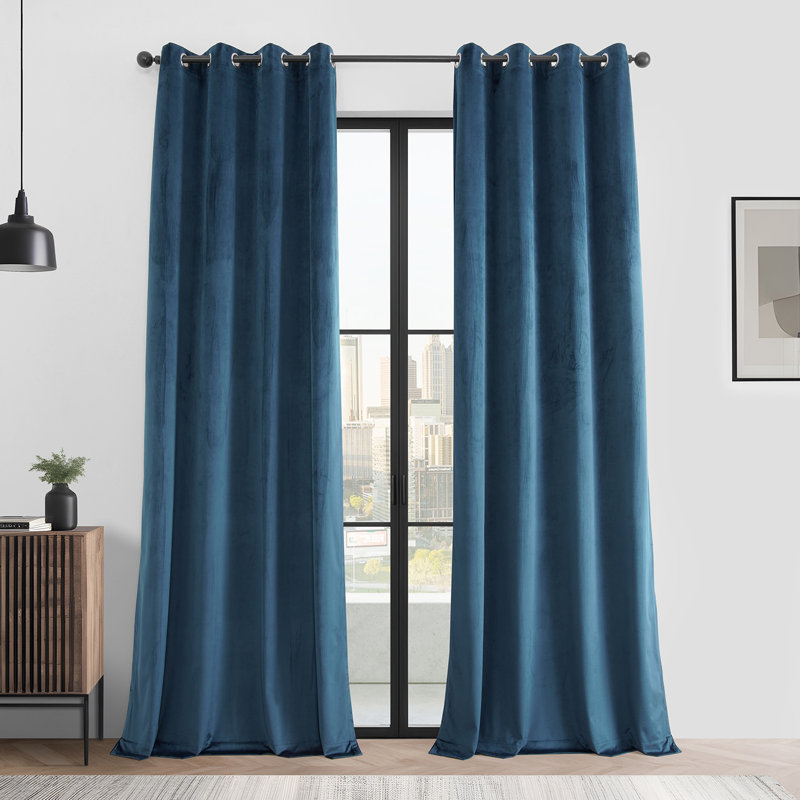 Basic Deluxe Velvet Curtain Pair - 2 Panels - Grommet Room Darkening Curtains, 50" W x 108" L, Dark Blue