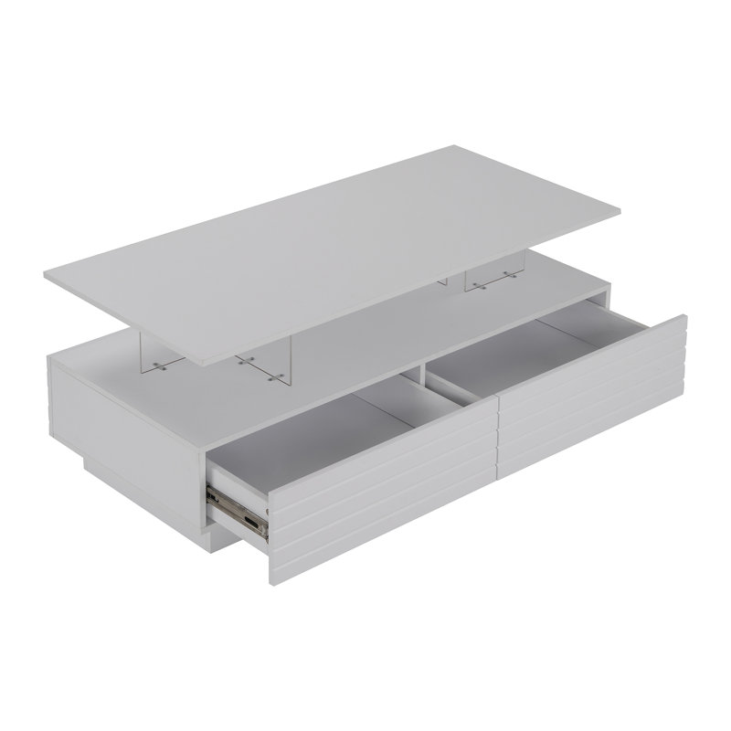 Table basse moderne à 2 tiroirs de 47,2 po à DEL moderne, Blanc