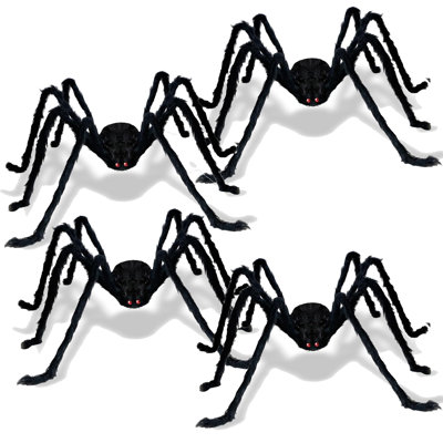 4 Packs 59"  Halloween Giant Spiders Outdoor Decor, Large Black Hairy Spider Set, Realistic Creepy Prop for Yard Lawn Haunted House Indoor/Outdoor