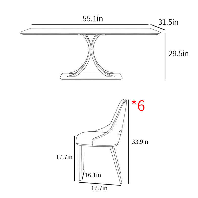 Ensembles de table de salle à manger familiale légère et luxueuse, H 29,5 po x L 55,1 po x l 31,5 po