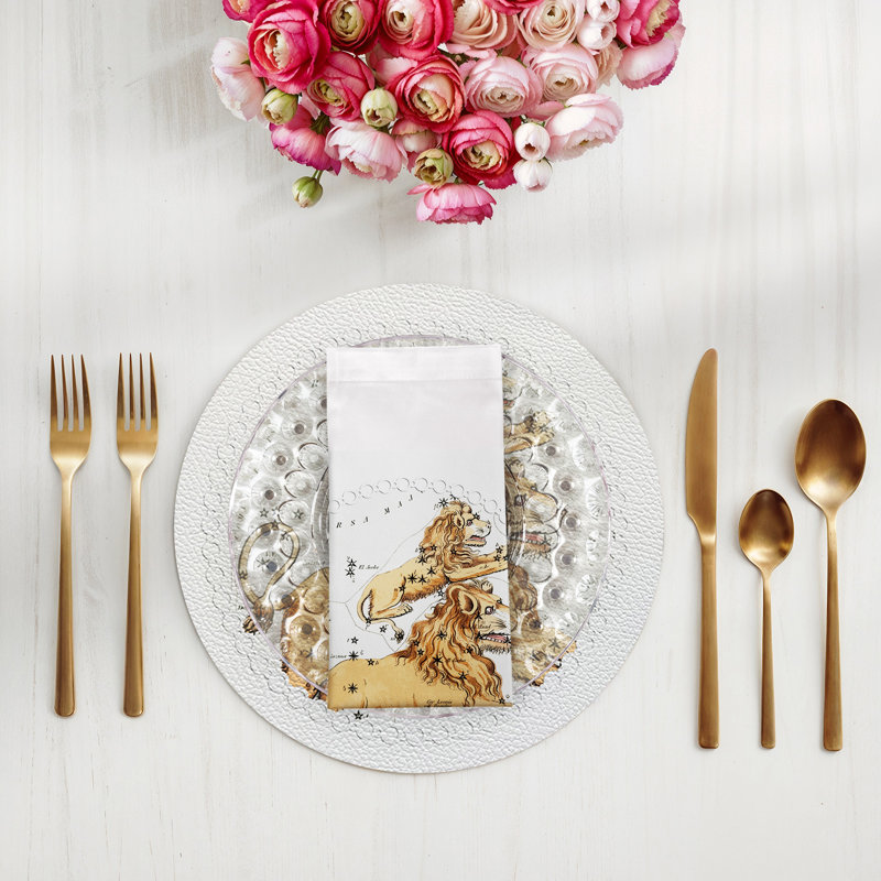 Zodiac Leo Cotton Sateen Dinner Napkins, White
