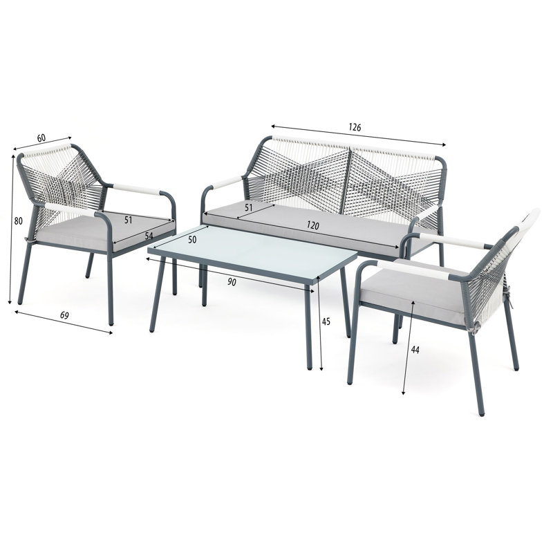 4 - Person Patio Dining Set with Rectangular Table, Light Grey with Cover