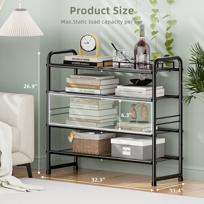 4-Tier 20 Pair Shoe Rack, Metal Stackable Shoe Storage for Closet, Black