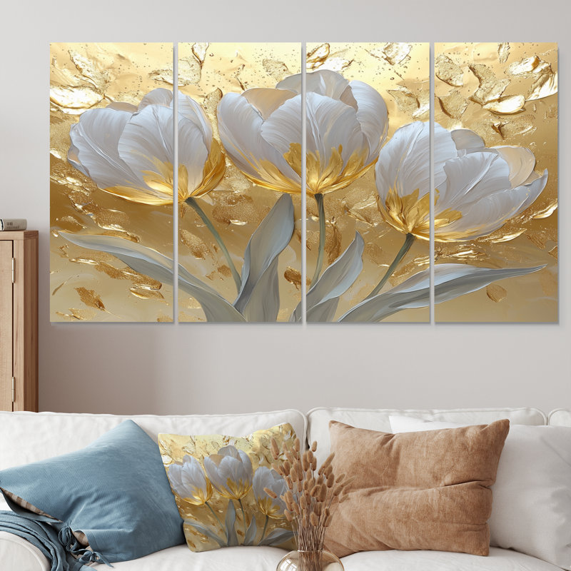 Mycoff I - Tulips Wall Art - ensemble de 4 décorations murales traditionnelles, H 32 po x l 64 po