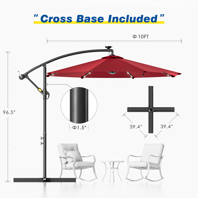 Parasol d'extérieur suspendu en acier Doresha, Rouge