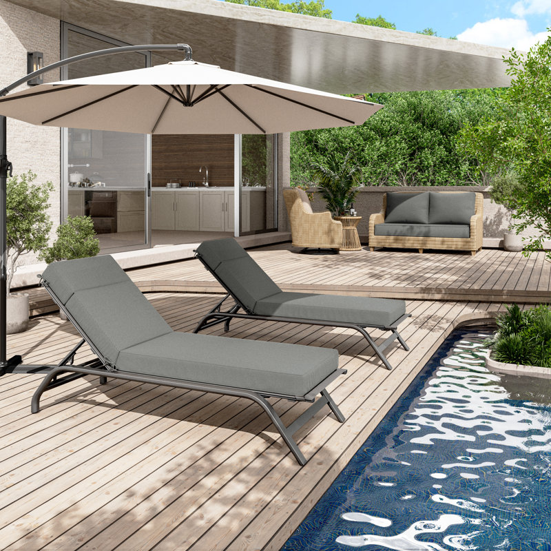 Outdoor Chaise Lounge Cushion – Weather-Resistant, Reversible, Plush Comfort, 21" W x 72" D, Light Gray