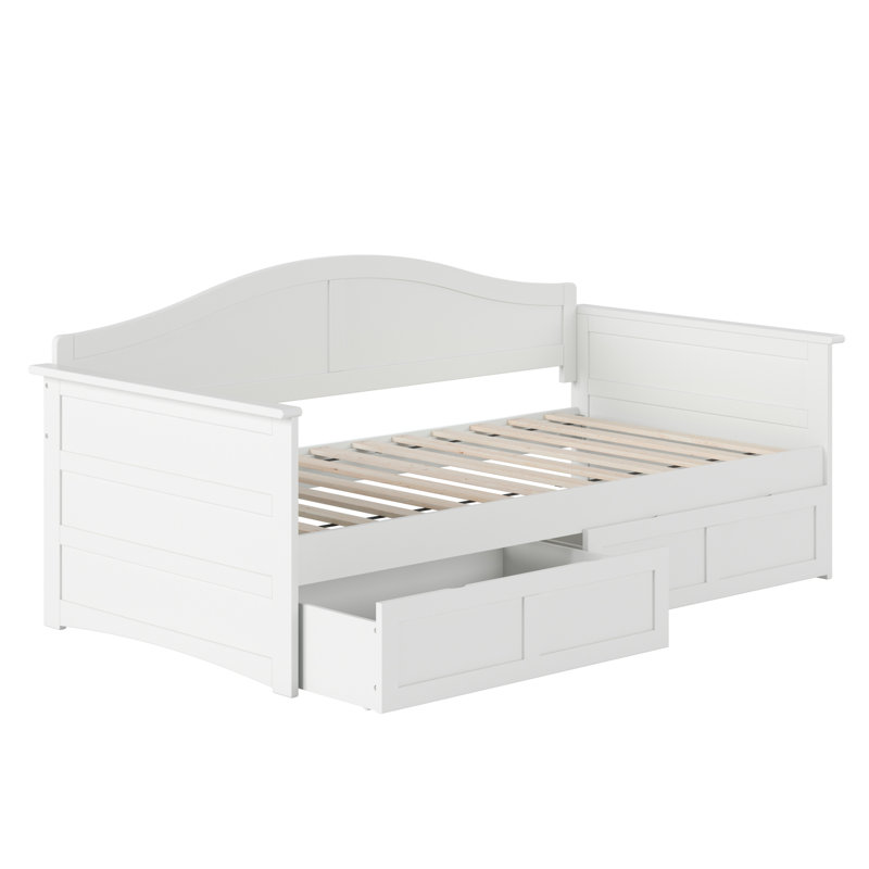 Lit de jour simple en bois massif avec tiroirs de rangement Anakaren, Blanc
