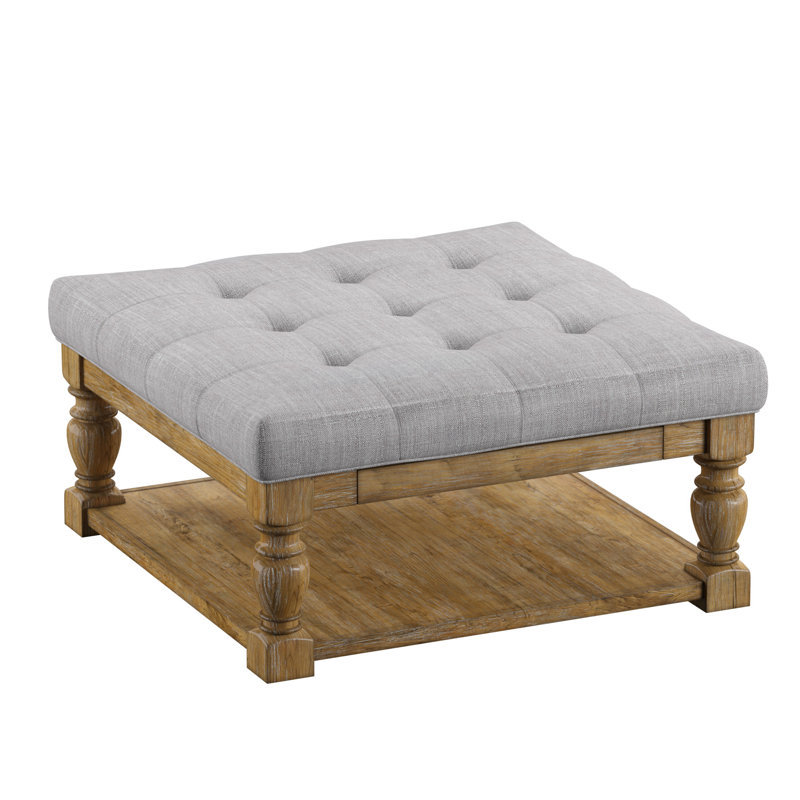 Arthuro Upholstered Ottoman, Pewter Gray Linen, Natural