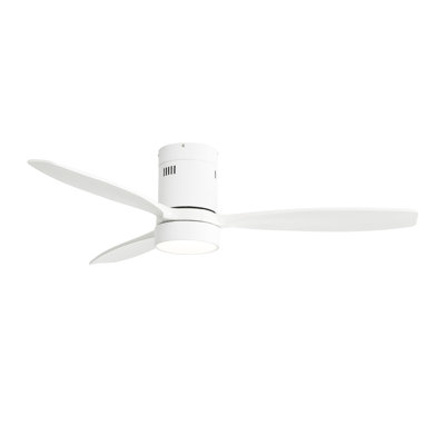 Ventilateur de plafond encastré en bois massif de 52 pouces avec moteur à courant continu réversible à télécommande 6 vitesses pour la maison