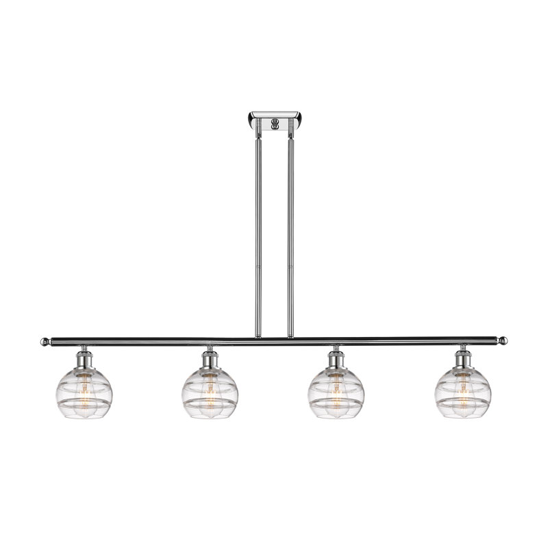 Luminaire suspendu pour îlot de cuisine à 4 lumières Chartoff, Chrome poli, Transparent