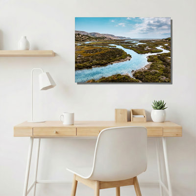 «Winding Turquoise River Through Coastal Cliff Marshlands», art mural