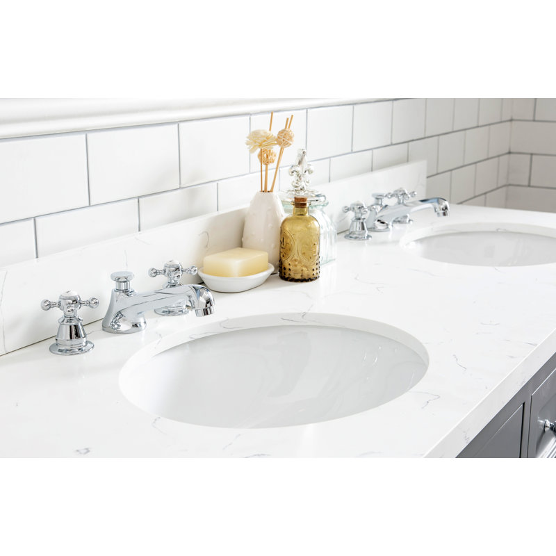 Queen 60" Sink Carrara Engineered Marble Countertop Bath Vanity with Faucet, Standard, Cashmere Gray