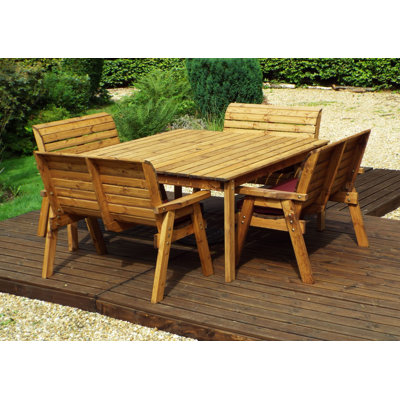 Franklin 8 - Person Solid Wood Patio Dining Set Umbrella Hole Included Square Table with Cushions Included
