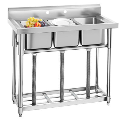 Koolmore 102 In. Three Compartment Commercial Sink Bowl Size 18x24x14 Stainless Steel 18 Gauge With Two Drainboards Km Sc182414 24b3