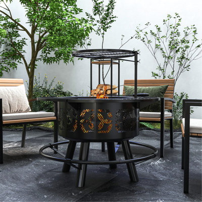 Foyer portatif 33 po, 21 Bbq avec réglable, poêle, pour cour arrière, patio, pique-nique, barbecue noir, poêle à feu