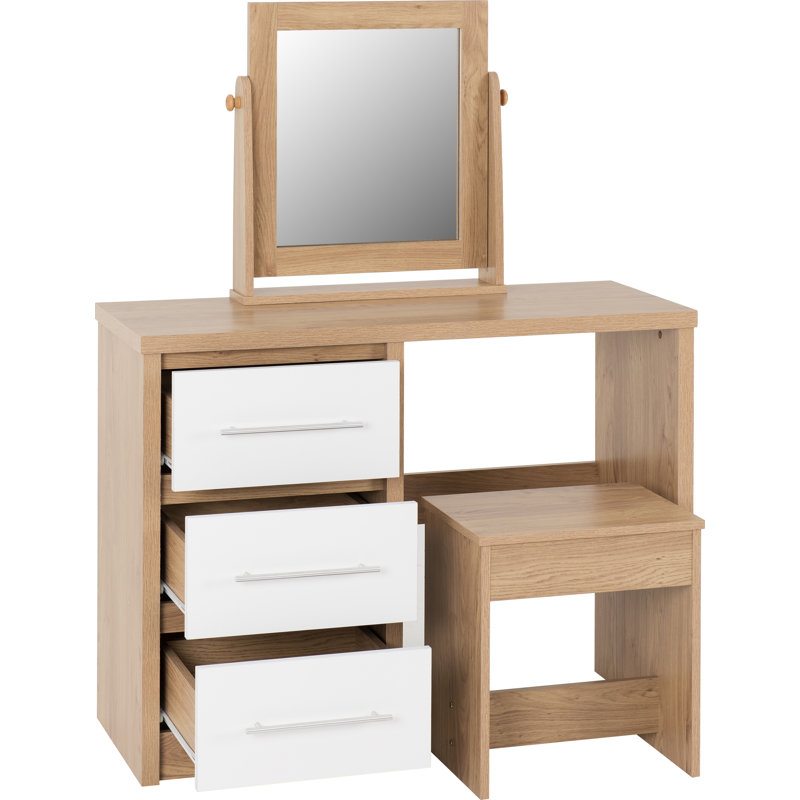 Louisa Dressing Table Set, White Gloss/Oak Effect