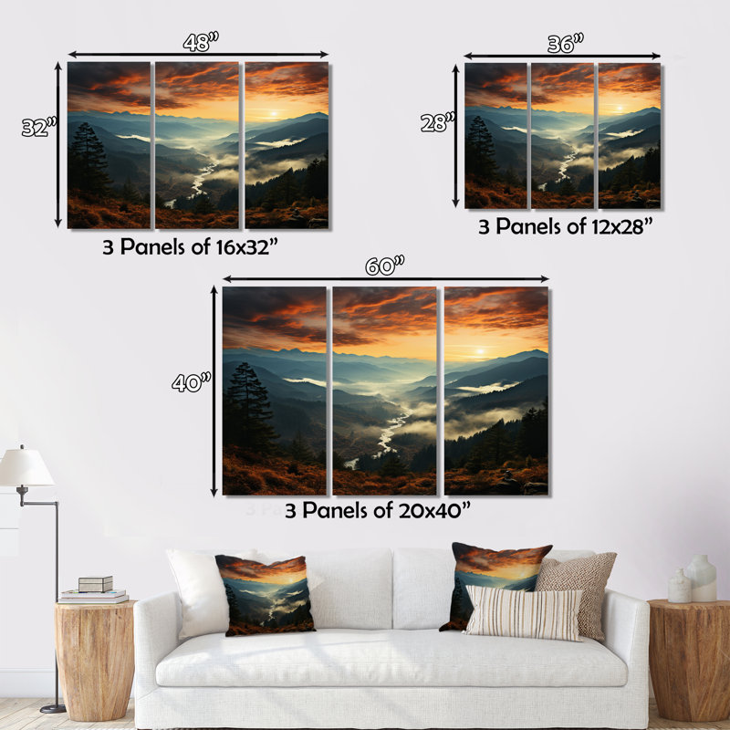 États-Unis, Great Smoky Mountains in Sunset, impression sur toile 3 pièces, H 40 po x l 60 po x P 1 po