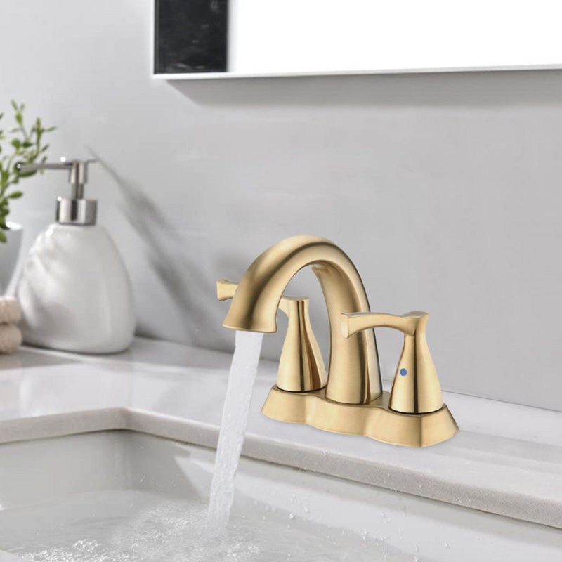 Centerset 2-handle Bathroom Faucet with Drain Assembly, Brushed Gold