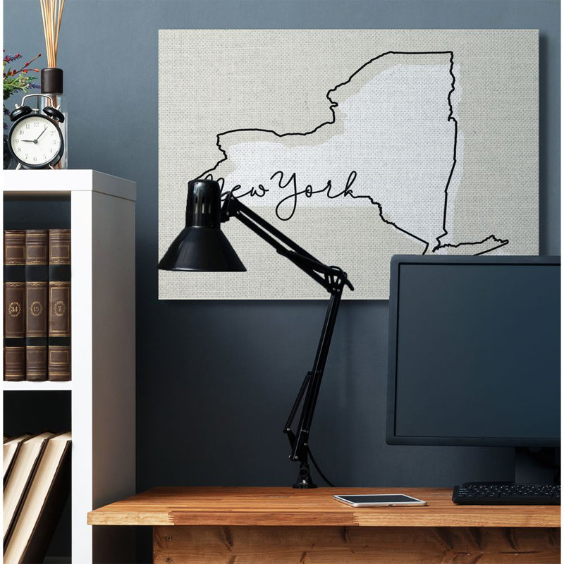 «New York Home State Map Neutral Design», impression sur toile, Toile tendue, H 36 po x l 48 po x P 1,5 po