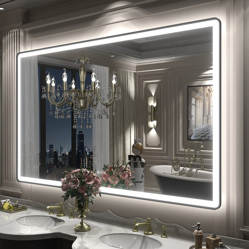Aevar UL Certified Front & Back Lighted Anti-Fog Tempered Glass Framed Bathroom/Vanity Mirror with 3-Year Warranty, 60" x 36"
