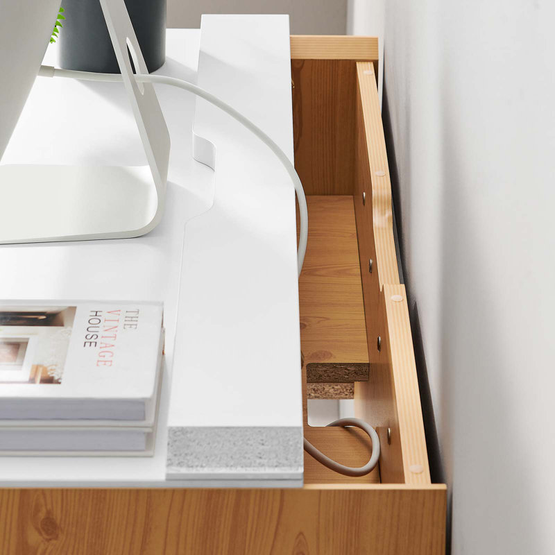 Bureau mural Modway Kinetic, Blanc / Naturel, H 14 po x l 38 po x P 18 po