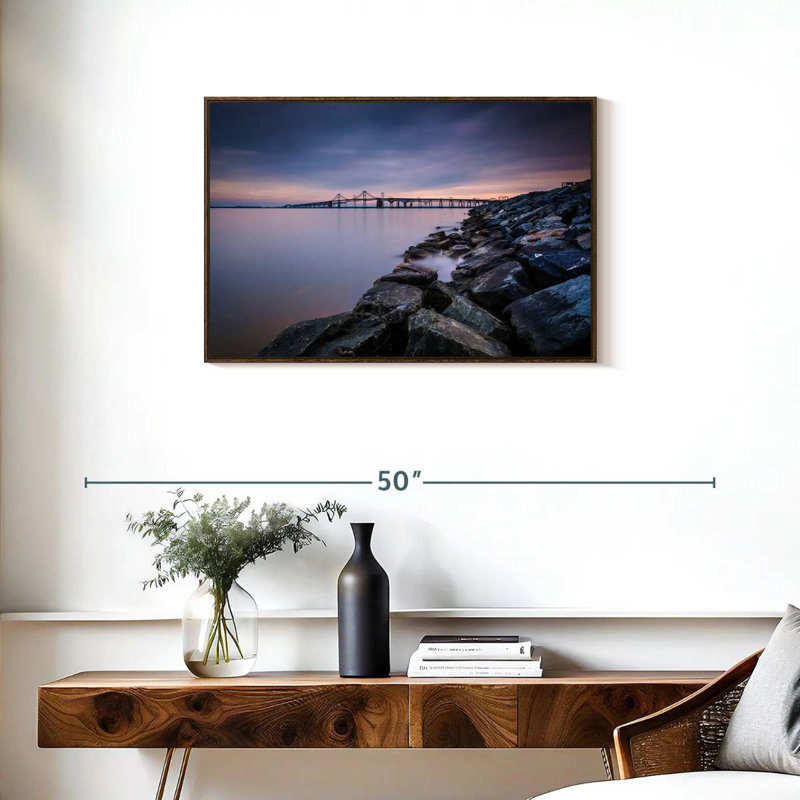 Soirée Chesapeake Bay Bridge, Cadre flottant noyer, 31 po x 21 po