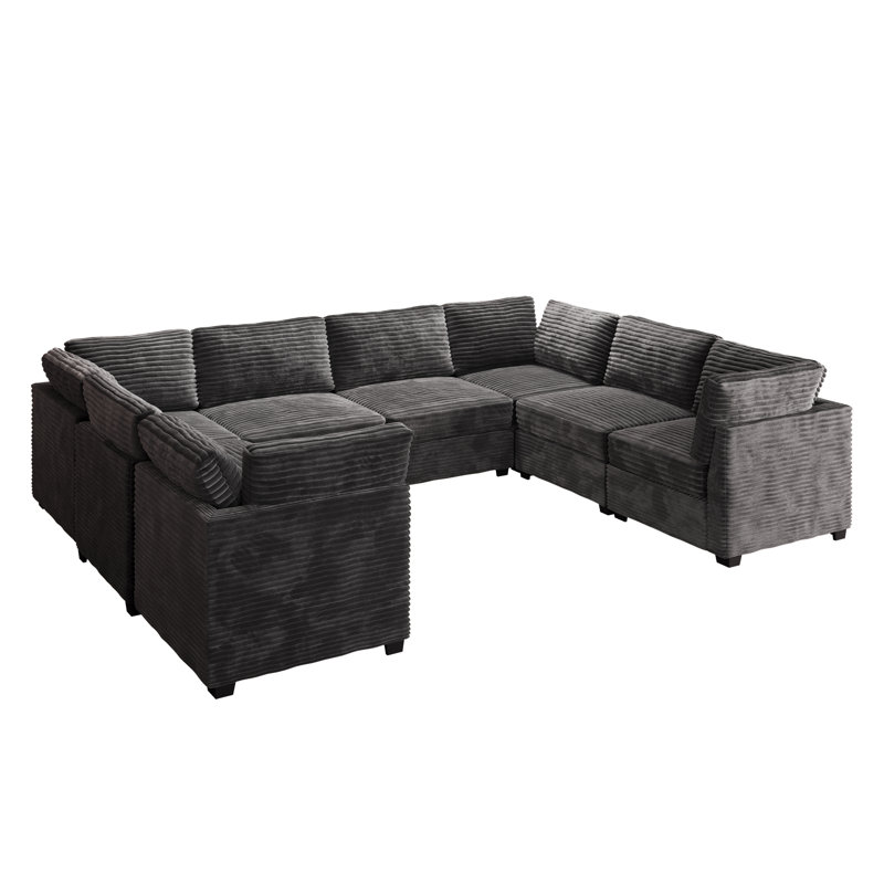 8-piece Modular Corduroy Sectional Sofa, Deep Seat Cloud Couch For Living Room & Bedroom, Easy To Assemble, Soft Upholstered Modern U-shaped Sofa