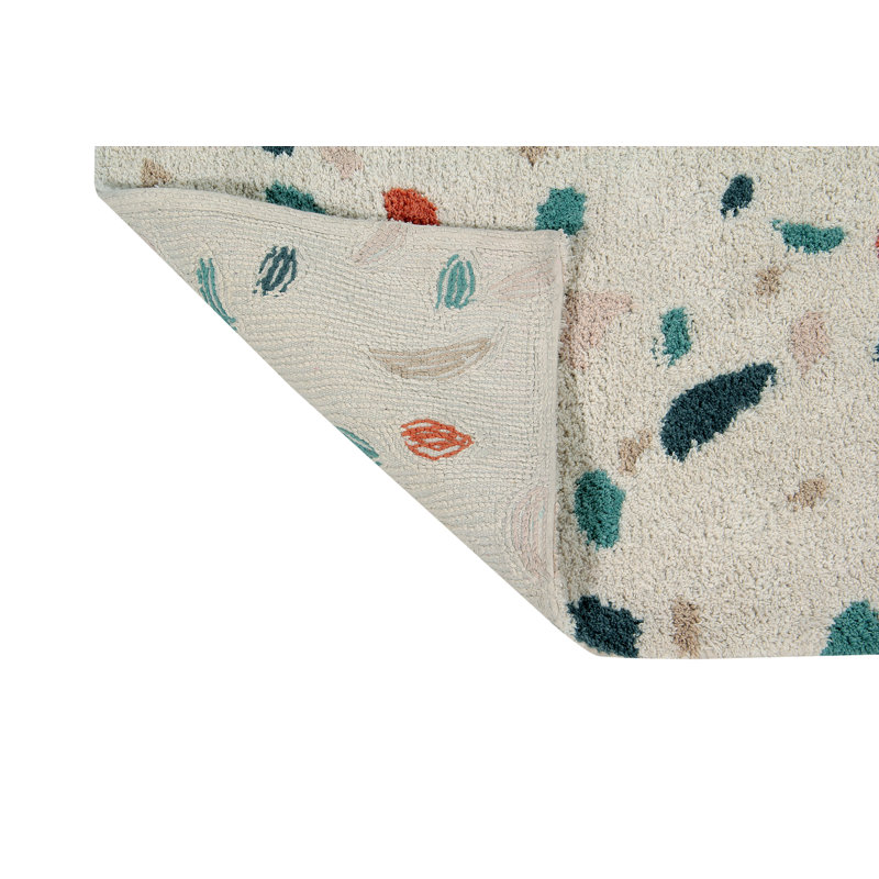 Terrazzo Cotton Abstract Area Rug in White/Red/Blue/Beige