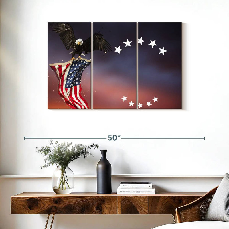 Brampt Bald Eagle With American Flag, 24" H x 38" W