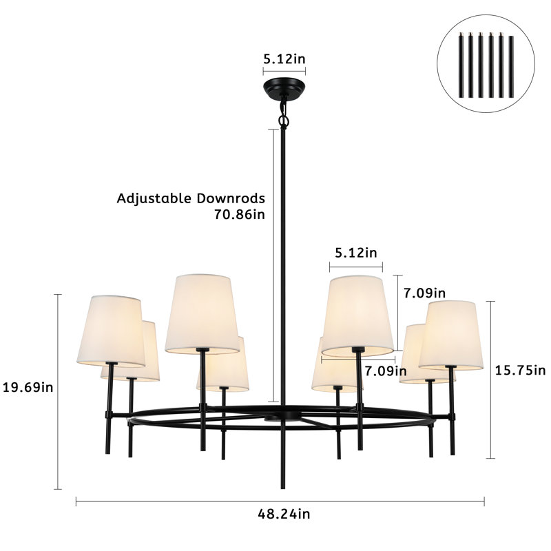 8-light Dimmable White Classic / Traditional Chandelier Farmhouse Chandelier Transitional Chandelier For Living Room