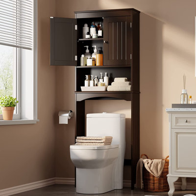 Armoire de rangement en bois manufacturé autoportant au-dessus de la toilette