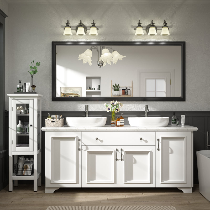 Amara Tempered Glass and Aluminum Alloy Framed French Cleat Mounted Wall Mirror with 5-Year Warranty, Matte Black, 72" x 32"