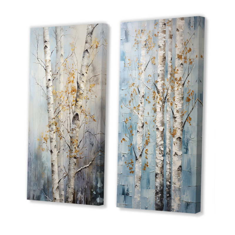 «Silver Birchs Tree Silver Breath» - ensemble de 2 reproductions d'art mural, Toile tendue, H 28 po x l 25 po