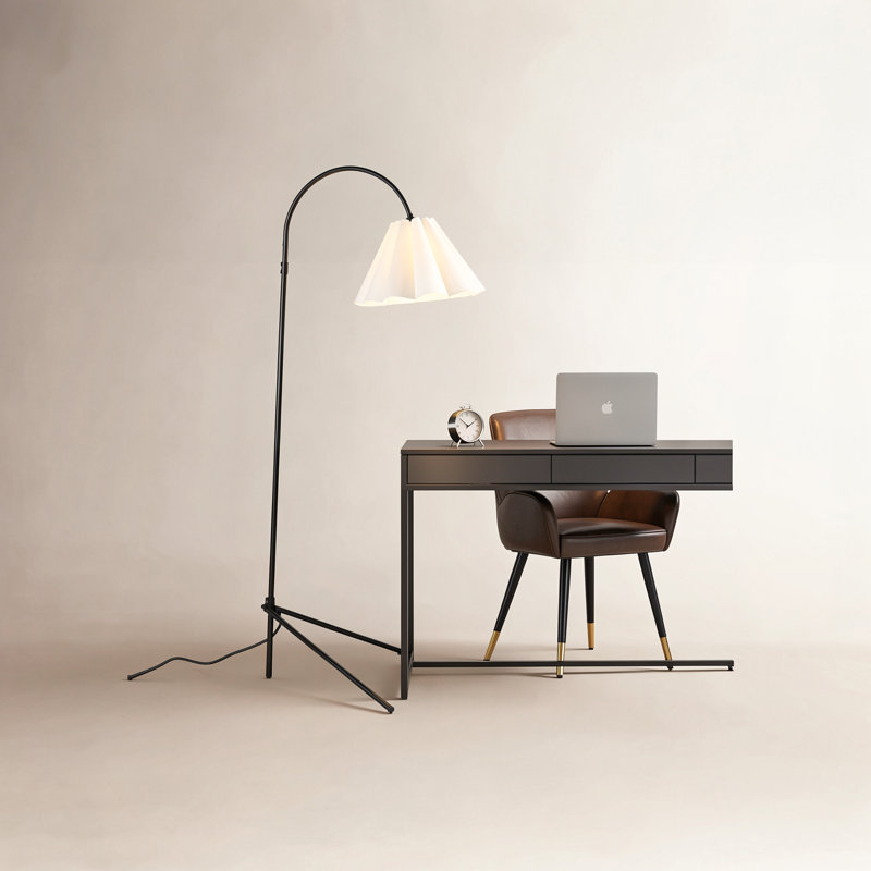 1-Light 71.1’’ Arched Fabric Black Floor Lamp with Foot Switch, Black