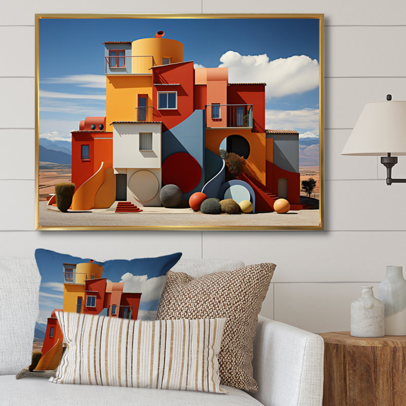 " Landscape Colourful Geometry Building I ", Cadre flottant doré, 12" H x 20" W