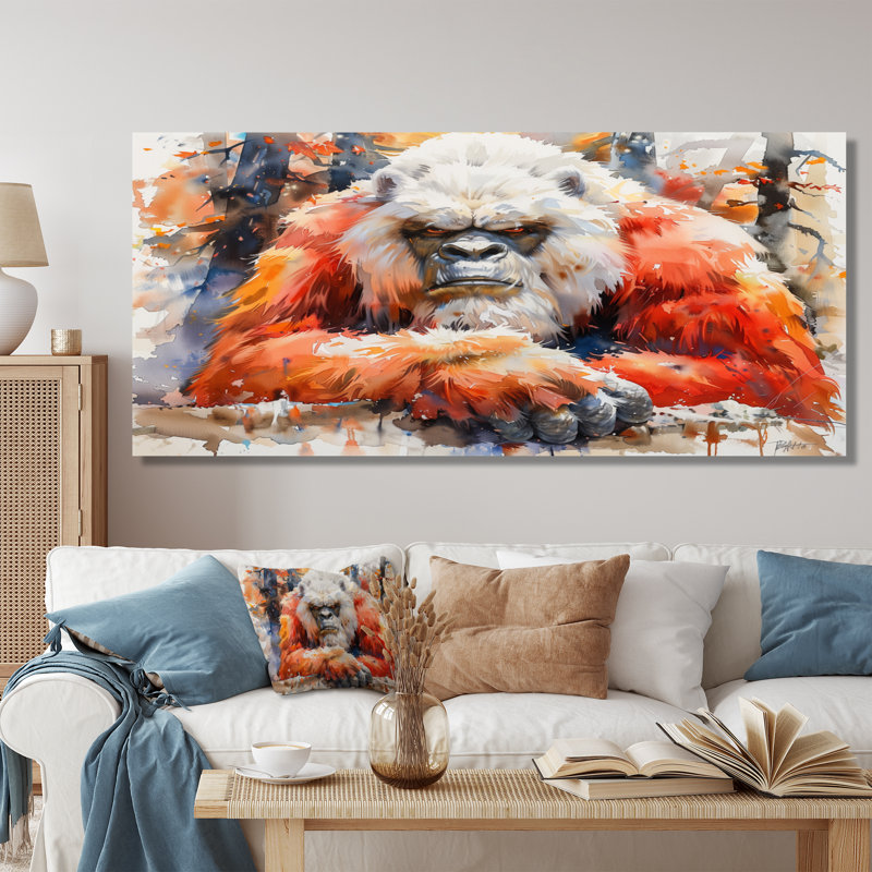 Décoration murale blanc et rouge d'hiver à poils longs Bigfoot, Black Picture Framed, 34" H x 44" W