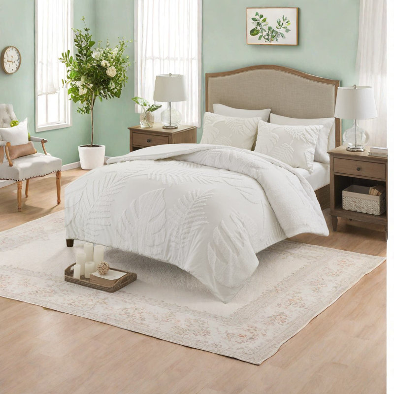 Luxury Cotton Bedding Sets, Tufted Palm Design For Coastal Style Bedrooms