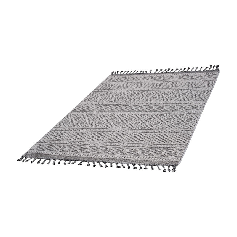 Tapis d'intérieur / extérieur gris / blanc / géométrique Collection, Rectangle 4 pi x 6 pi 2 po